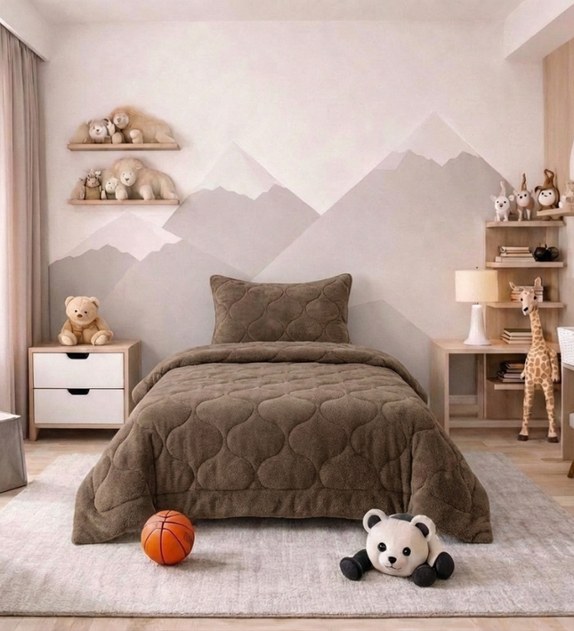 Kids Lazy Dekbed Zonder Overtrek - Teddy - Taupe/Bruin