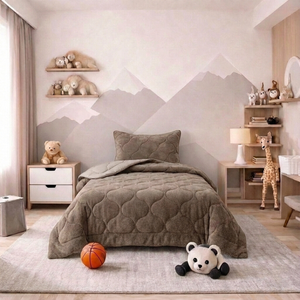 Kids Lazy Dekbed Zonder Overtrek - Teddy - Taupe/Grijs