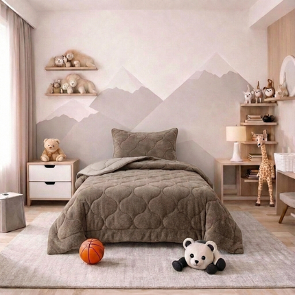 Kids Lazy Dekbed Zonder Overtrek - Teddy - Taupe/Grijs