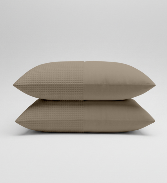2-PACK Kussenslopen Waffle - Taupe