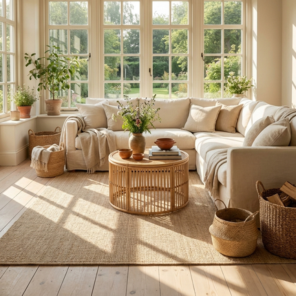 Jute Wol Katoen Vloerkleed  - Beige