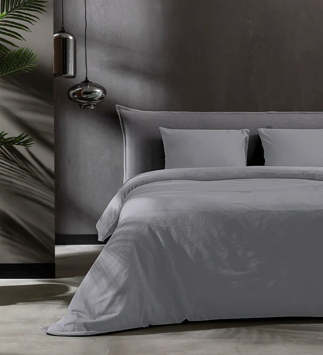 Flanel Dekbedovertrek + Hoeslaken - Lichtgrijs