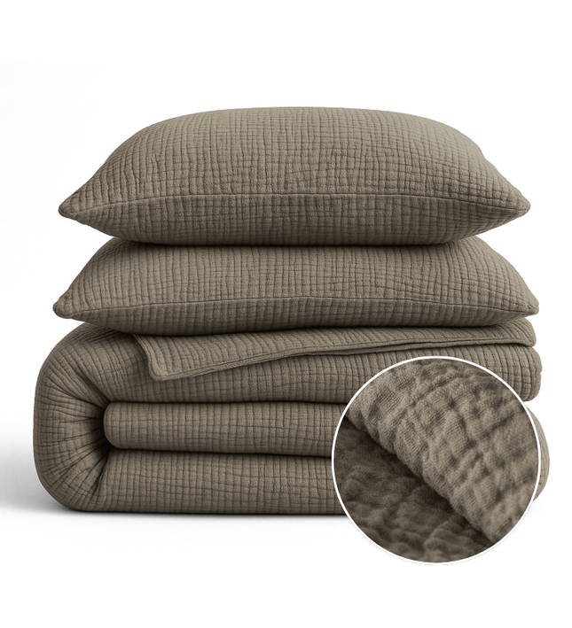 Lazy Dekbed Zonder Overtrek - Katoen Mousseline - Taupe