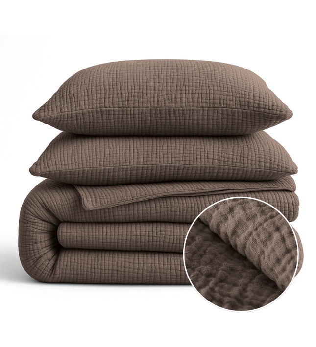 Lazy Dekbed Zonder Overtrek - Katoen Mousseline - Donker Taupe