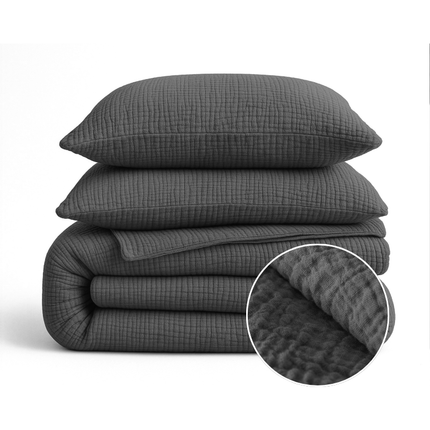 Lazy Dekbed Zonder Overtrek - Katoen Mousseline - Antraciet