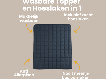 Wasbare Topper & Hoeslaken in 1 – Ultiem Slaapcomfort - Antraciet