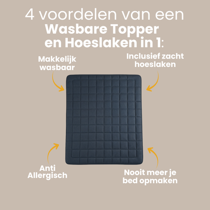 Wasbare Topper & Hoeslaken in 1 – Ultiem Slaapcomfort - Antraciet