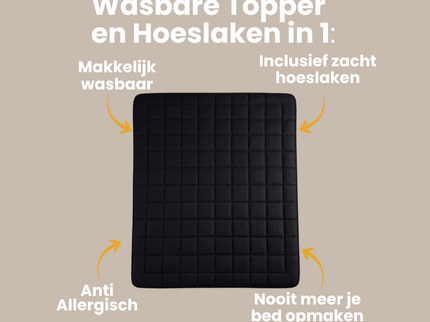Wasbare Topper & Hoeslaken in 1 – Ultiem Slaapcomfort - Zwart