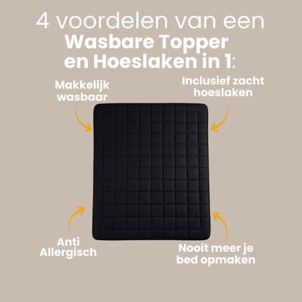 Wasbare Topper & Hoeslaken in 1 – Ultiem Slaapcomfort - Zwart