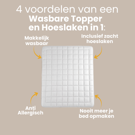 Wasbare Topper & Hoeslaken in 1 – Ultiem Slaapcomfort - Wit