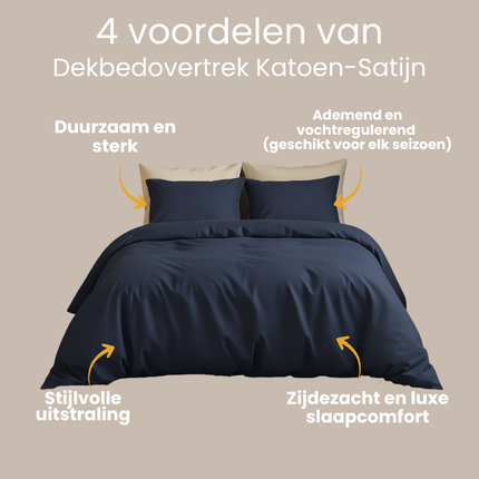 Dekbedovertrek Katoen-Satijn Uni - Verkoelend - Navy