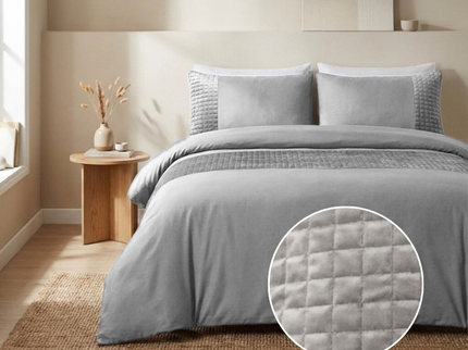 Dekbedovertrek Velvet Band - Sand/Grijs