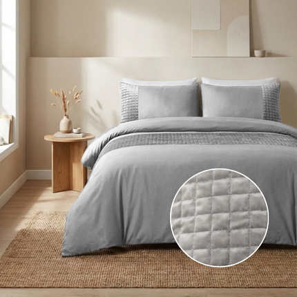 Dekbedovertrek Velvet Band - Sand/Grijs