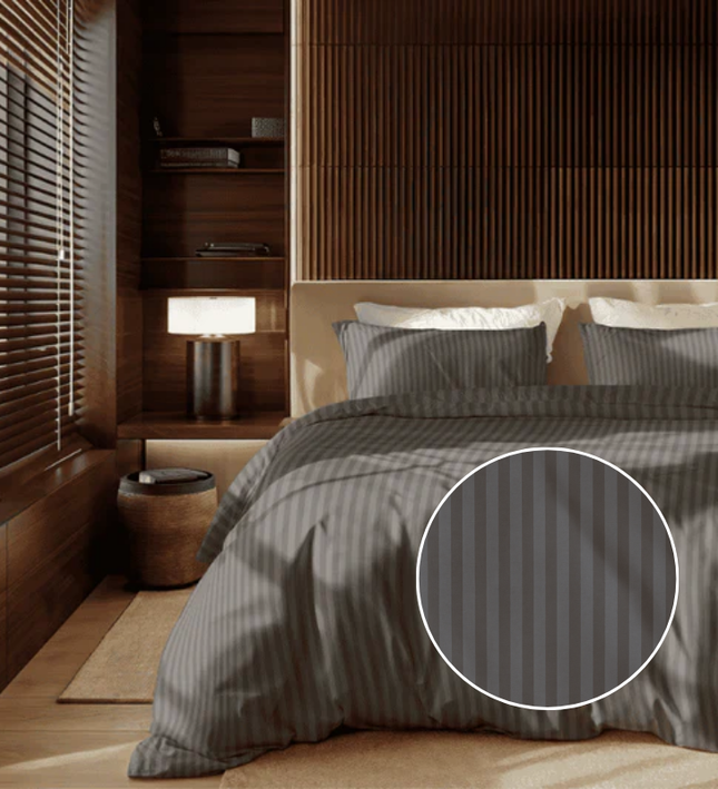 Dekbedovertrek Katoen-Satijn - Satijnstreep - Antraciet