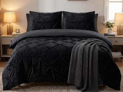 Dekbedovertrek Velvet Pintuck - Zwart