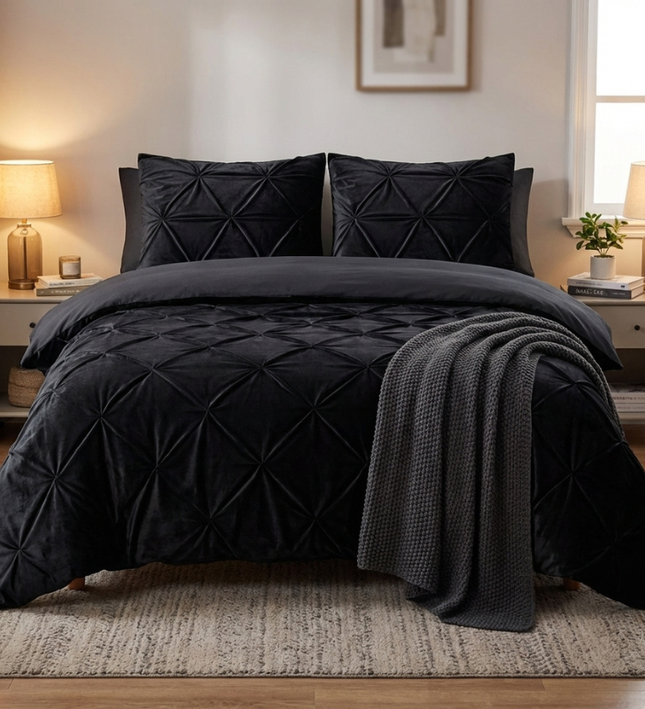 Dekbedovertrek Velvet Pintuck - Zwart