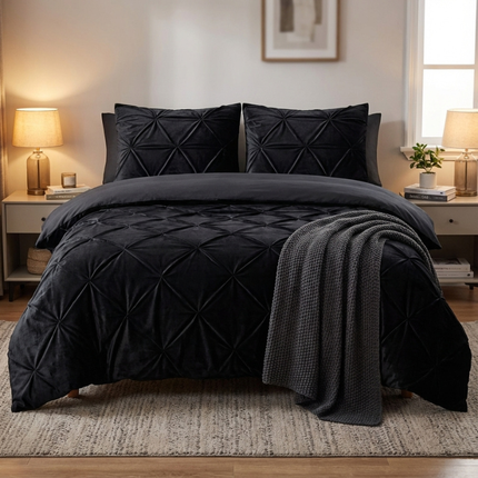 Dekbedovertrek Velvet Pintuck - Zwart