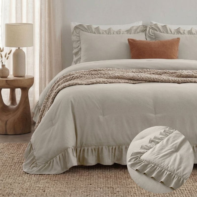 Lazy Dekbed Zonder Overtrek Ruffles - Taupe/Grijs