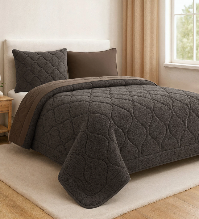 Lazy Dekbed Zonder Overtrek - Teddy - Taupe/Grijs