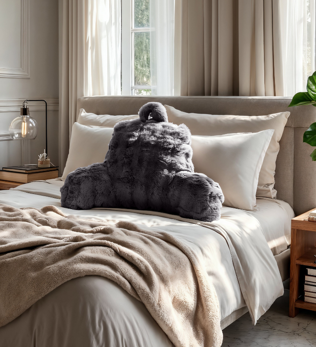 Kussen Bedsteun Pompom - Antraciet