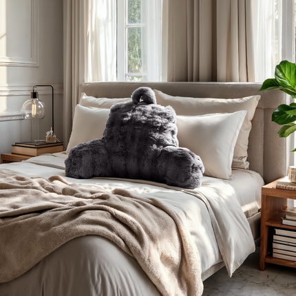 Kussen Bedsteun Pompom - Antraciet