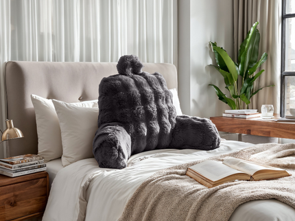 Kussen Bedsteun Pompom - Antraciet