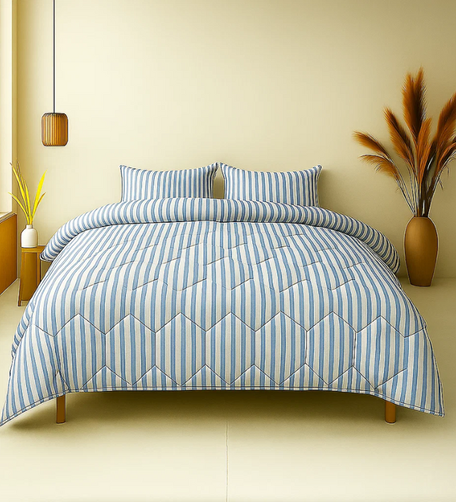 Easy Dekbed Streep - Blauw