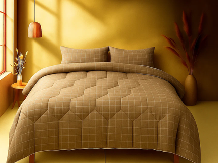 Easy Dekbed Zonder Overtrek - Squares - Taupe