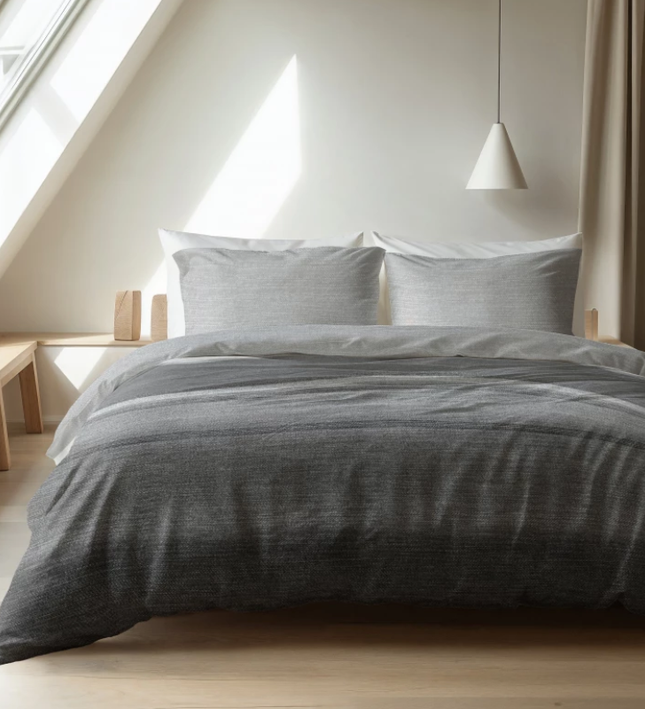 Dekbedovertrek Katoen Flanel - Stone Stripe - Grijs