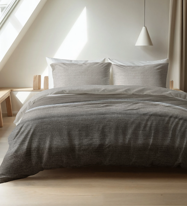 Dekbedovertrek Katoen-Flanel - Stone Stripe - Taupe