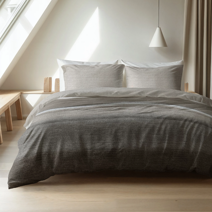 Dekbedovertrek Katoen-Flanel - Stone Stripe - Taupe