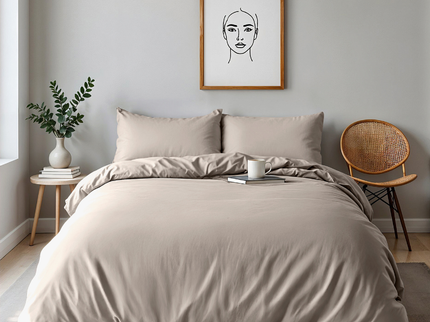Dekbedovertrek Percale Katoen Uni - Zand/Grijs
