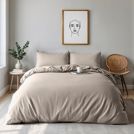 Dekbedovertrek Percale Katoen Uni - Zand/Grijs