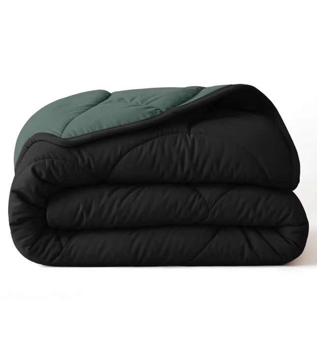 Lazy Dekbed Zonder Overtrek - Double Face - Zwart / Donkergroen