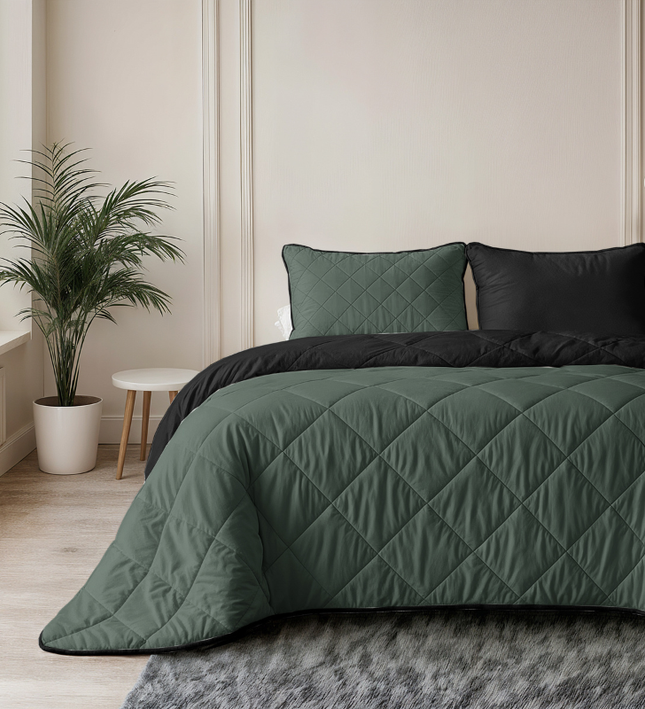 Lazy Dekbed Zonder Overtrek - Double Face - Groen/Zwart