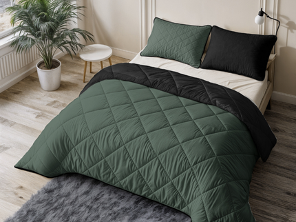 Lazy Dekbed Zonder Overtrek - Double Face - Groen/Zwart