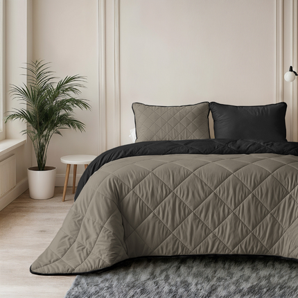 Lazy Dekbed Zonder Overtrek - Double Face - Taupe/Zwart