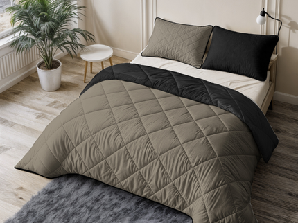 Lazy Dekbed Zonder Overtrek - Double Face - Taupe/Zwart