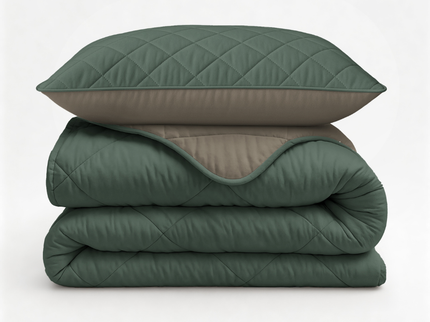 Lazy Dekbed Zonder Overtrek - Double Face - Taupe/Groen