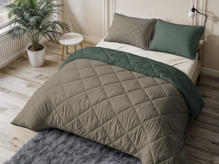 Lazy Dekbed Zonder Overtrek - Double Face - Taupe/Groen