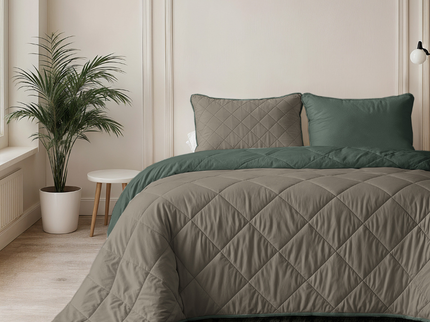 Lazy Dekbed Zonder Overtrek - Double Face - Taupe/Groen