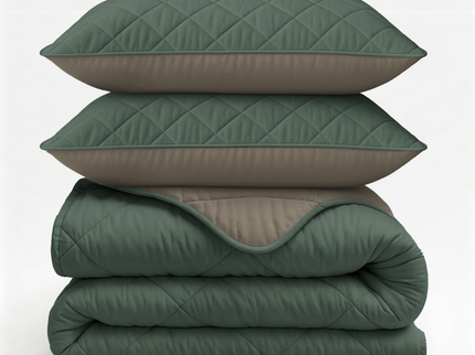 Lazy Dekbed Zonder Overtrek - Double Face - Taupe/Groen