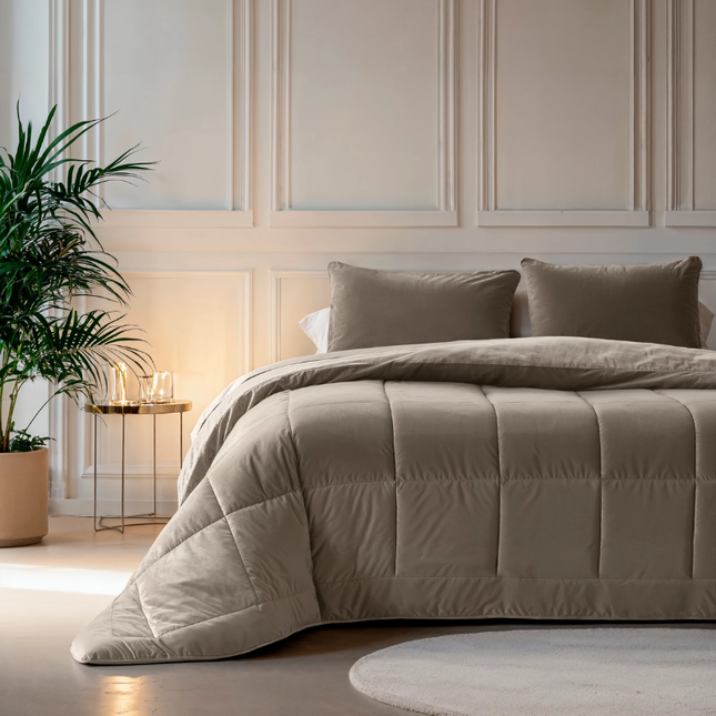 Lazy Dekbed Zonder Overtrek - Velvet - Taupe/Grijs