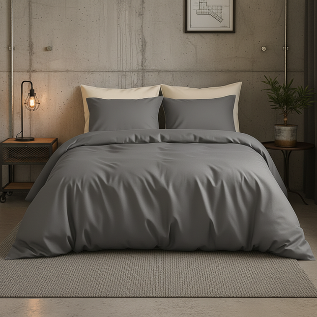 Dekbedovertrek Katoen-Satijn Uni - Grijs
