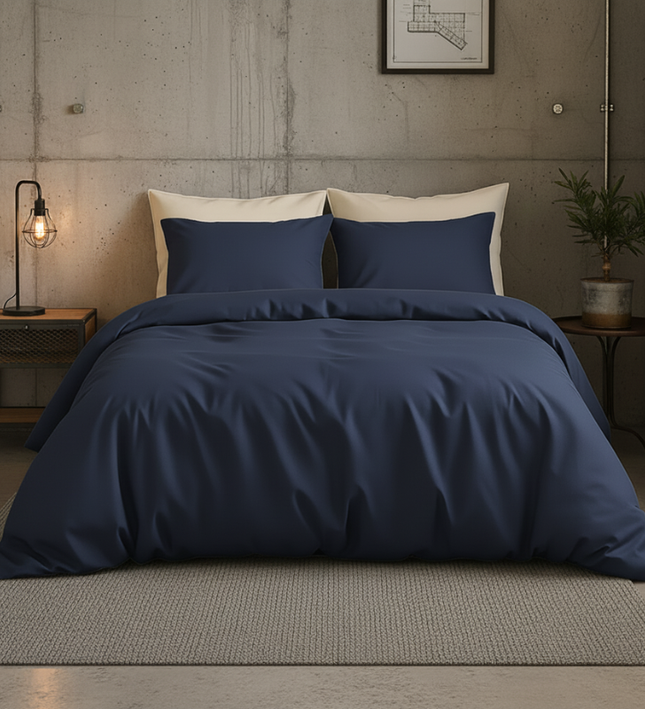 Dekbedovertrek Katoen Satijn Uni - Navy