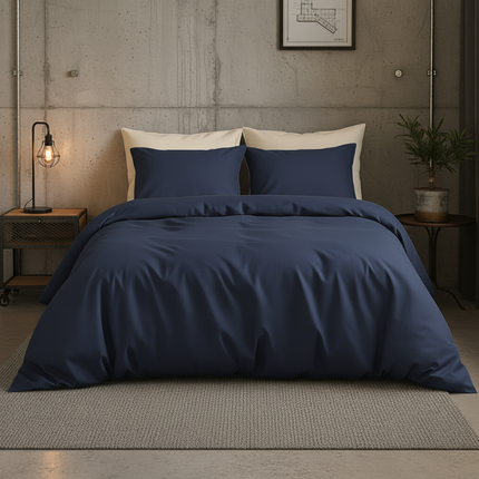Dekbedovertrek Katoen Satijn Uni - Navy