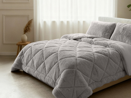 Lazy Dekbed Zonder Overtrek - Teddy Fur - Grijs