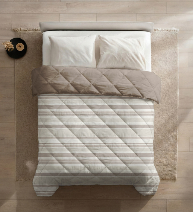 Easy Dekbed Zonder Overtrek - Horizontal Lines - Beige
