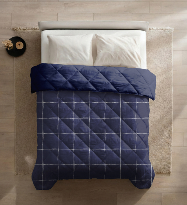Easy Dekbed Zonder Overtrek - Scribble Squares - Navy