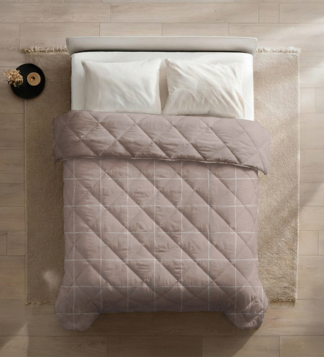 Easy Dekbed Zonder Overtrek - Scribble Squares - Taupe